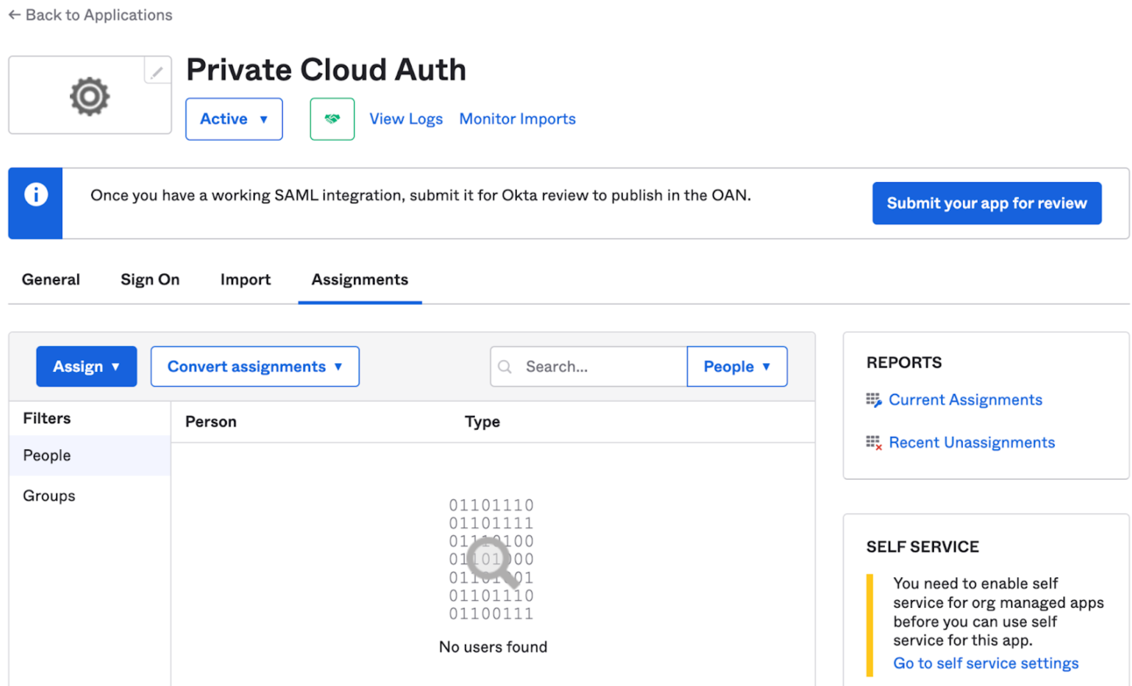 Assign users to SAML application